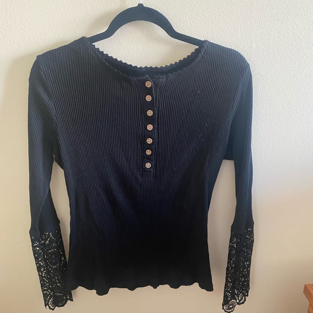 Black top with lace sleeves